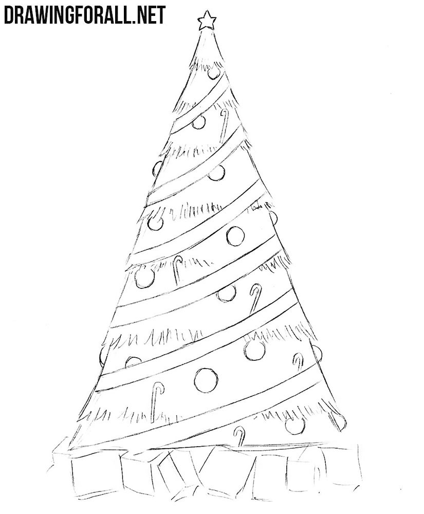 How to Draw a Simple Christmas Tree | Drawingforall.net