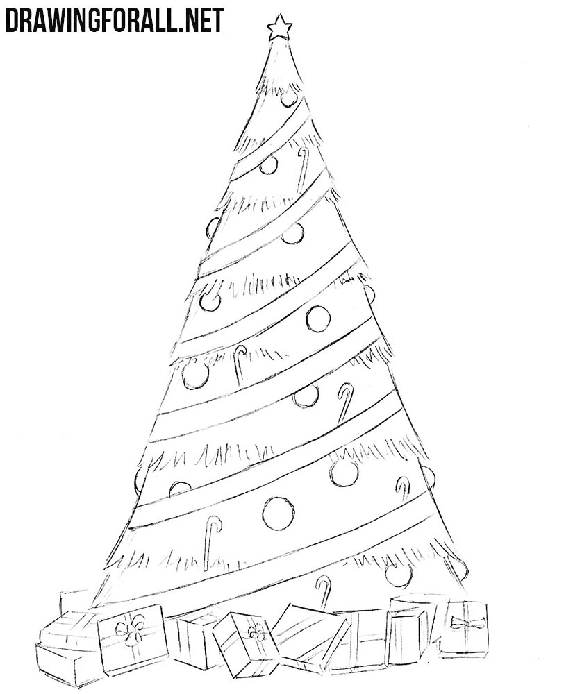 How to Draw a Simple Christmas Tree | Drawingforall.net