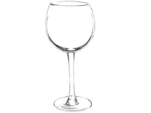 Completed wine glass drawing with realistic reflections and shadows.