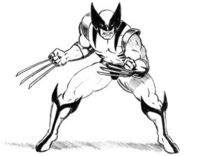 Completed Wolverine drawing in a dynamic fighting pose with extended adamantium claws.