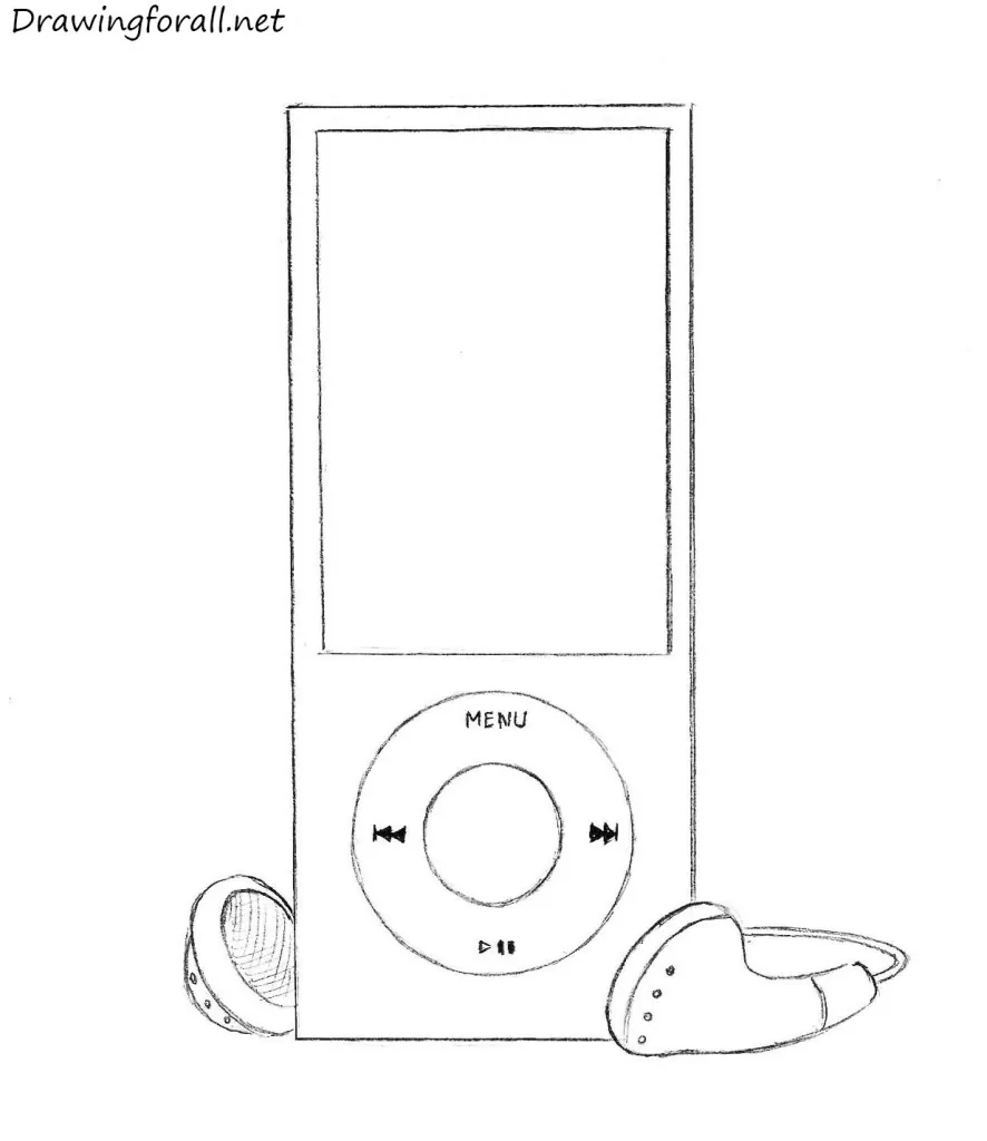 Completing the earphones and adding light shading to the iPod.
