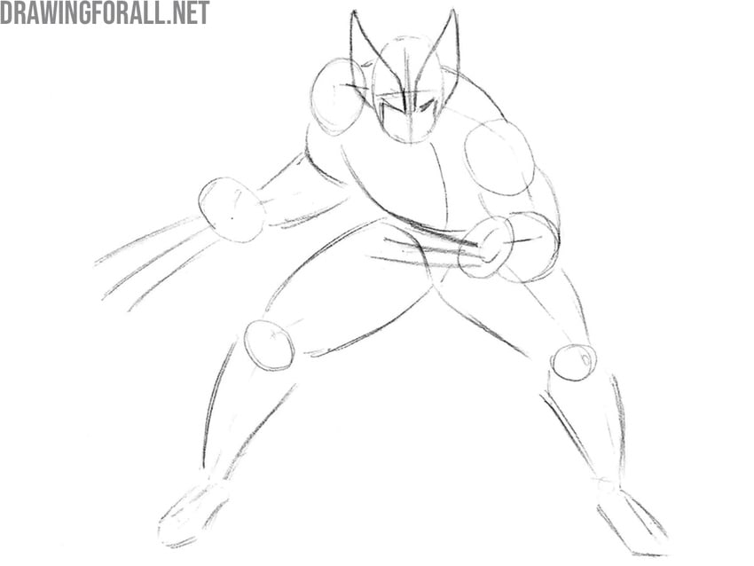 Sketch the superhero’s pelvis and legs