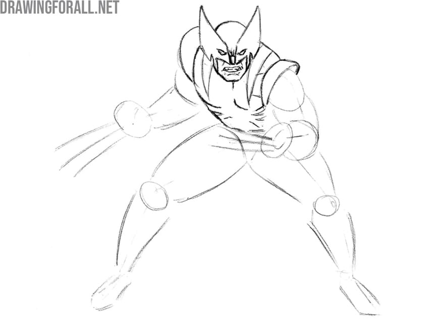 Darken the torso muscles and add suit lines