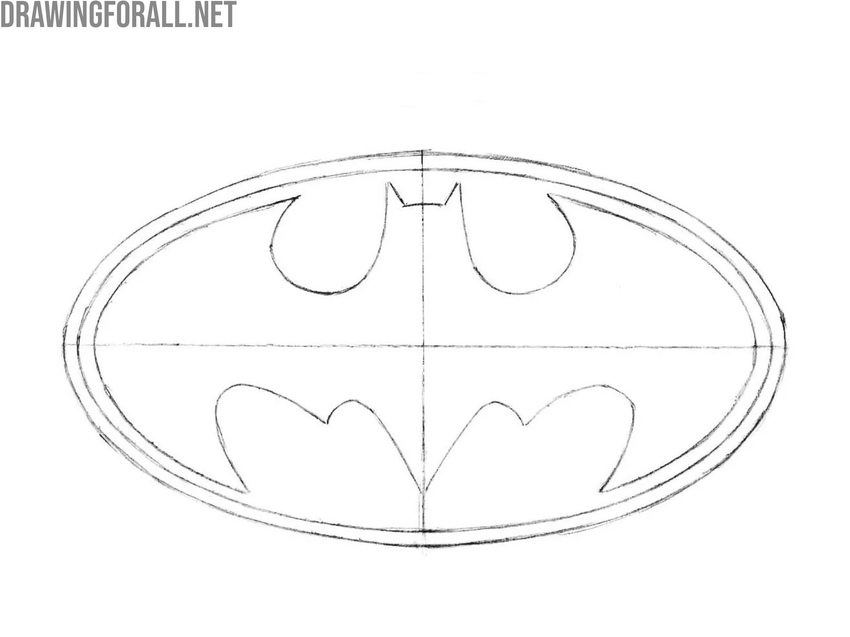 Draw the bottom edge of Batman’s logo