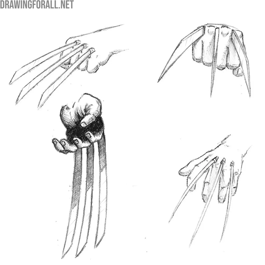 drawing wolverine claws in different styles