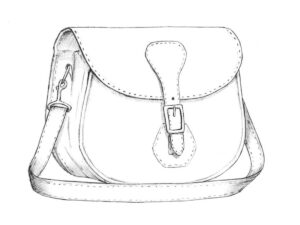 Completed drawing of a leather shoulder bag with realistic folds and shading.