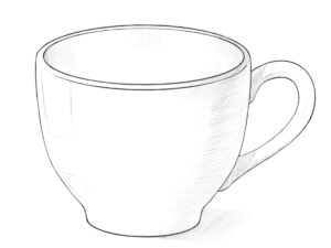 Completed drawing of a classic cup with smooth contours and realistic shading.