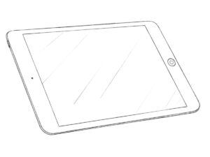 Completed drawing of an iPad with realistic perspective, shadows, and subtle reflections.