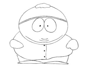 Completed drawing of Eric Cartman from South Park with bold cartoon outlines.