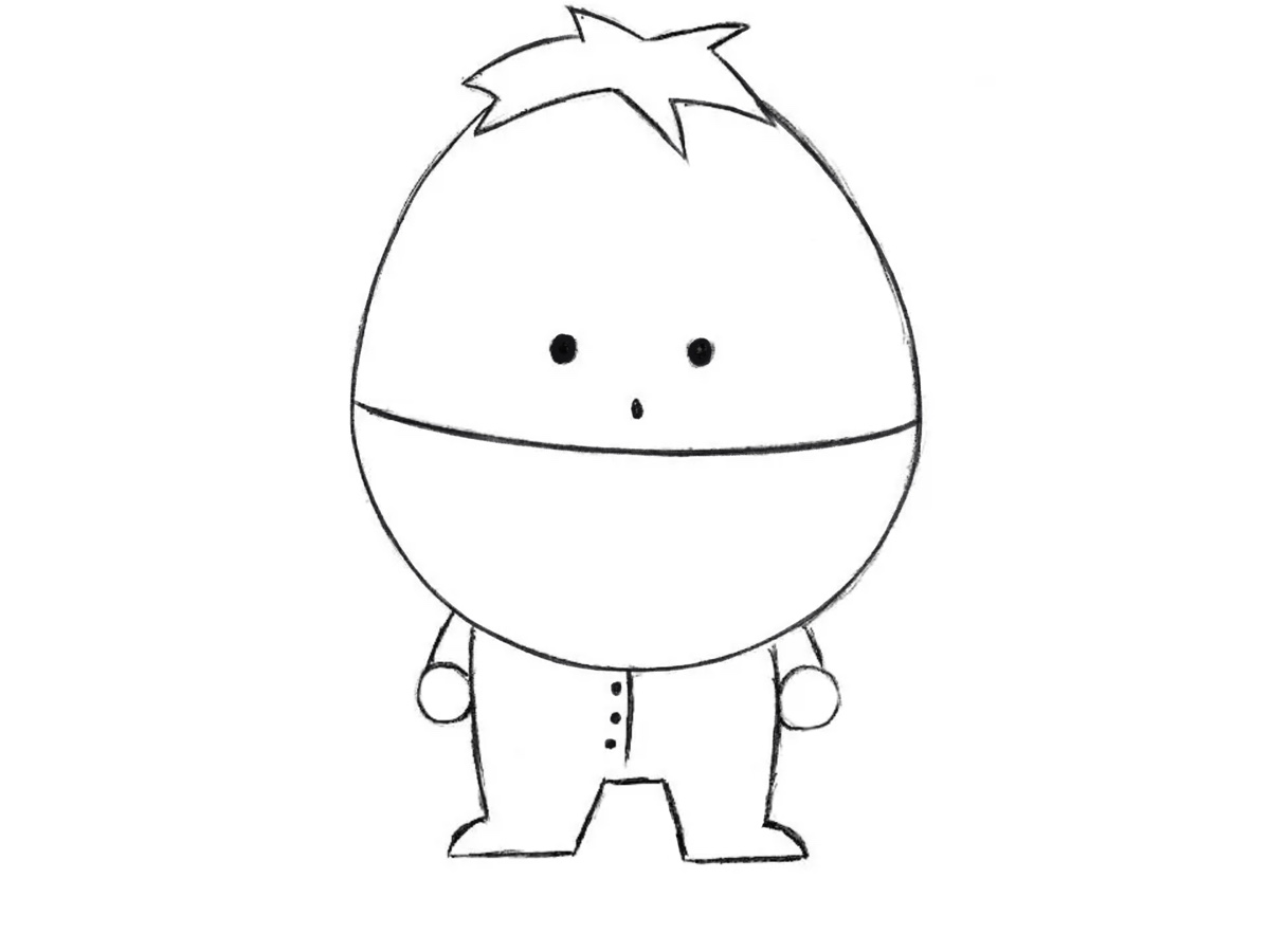 Finished drawing of Ike Broflovski from South Park with simple cartoon outlines.