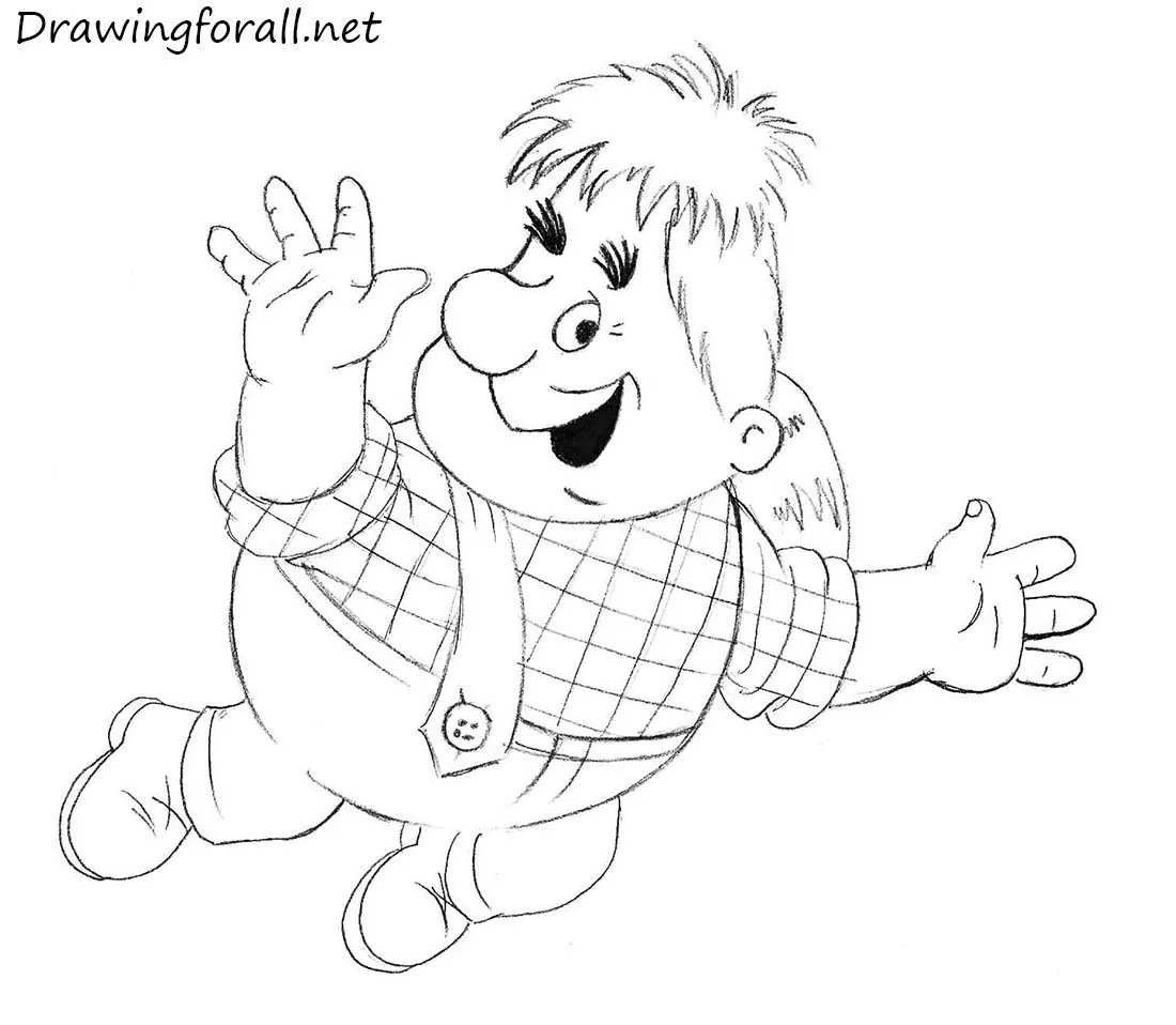 Draw the pants and shoes in detail