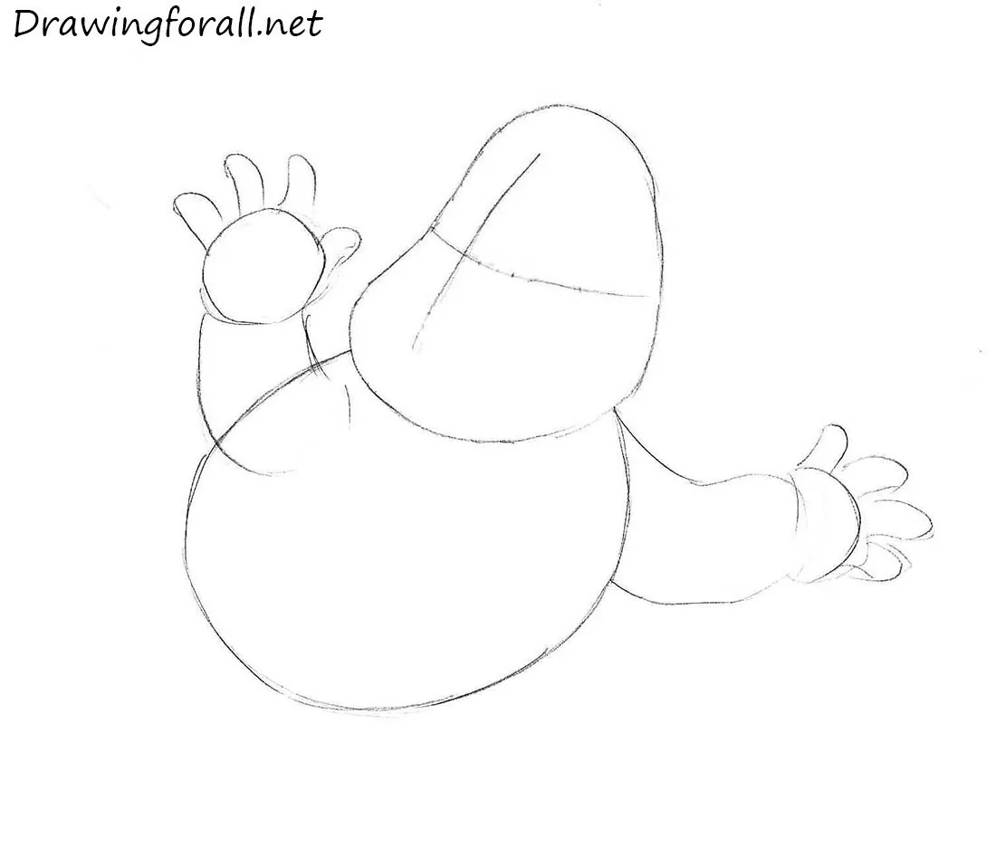 Draw the arms and hands of Karlsson