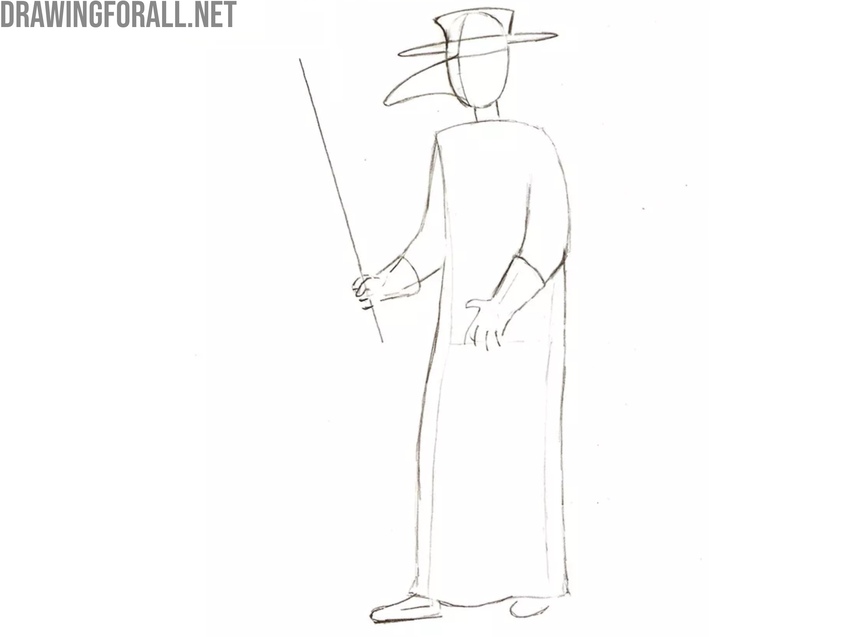 Draw the wide sleeves and gloves