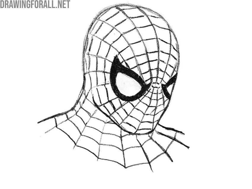 Draw the horizontal lines on Spider-Man’s head