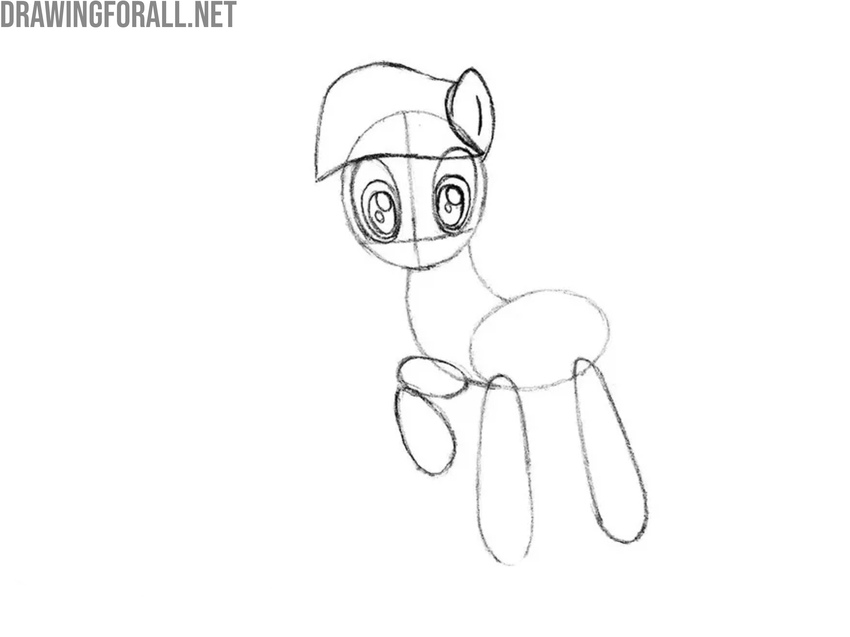 Sketch the ear of the little pony
