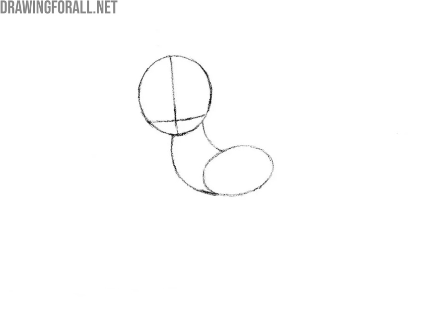 Sketch the neck connecting the ovals