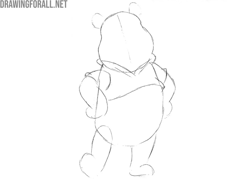 Add the facial guideline, ears, and T-shirt