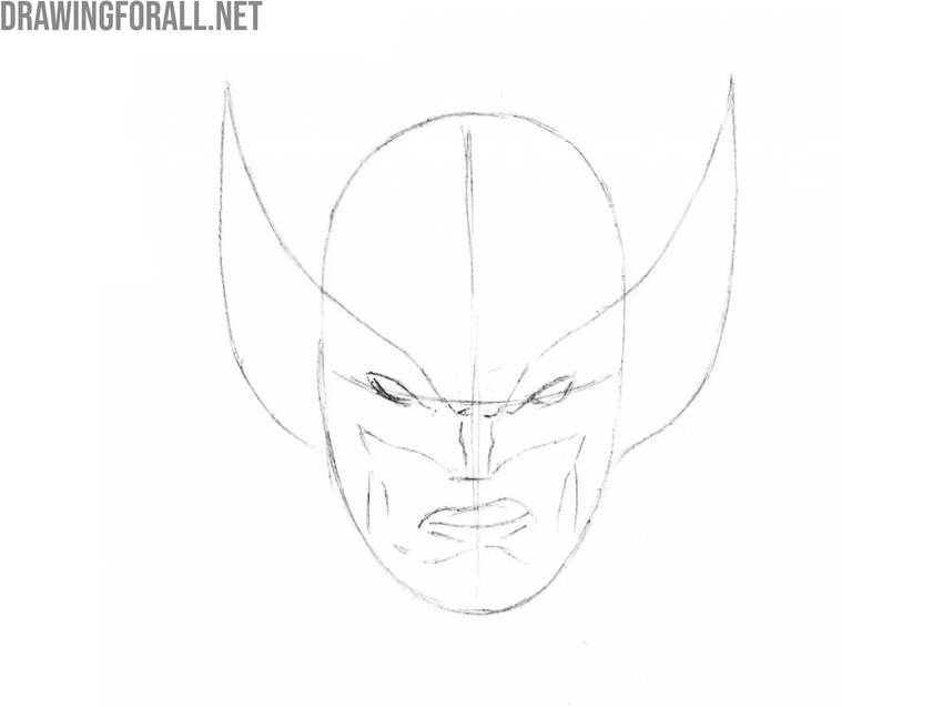 Lightly draw Wolverine’s facial features