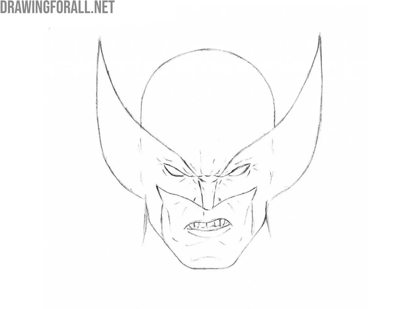 Draw out the jaw and mouth on Wolverine’s head
