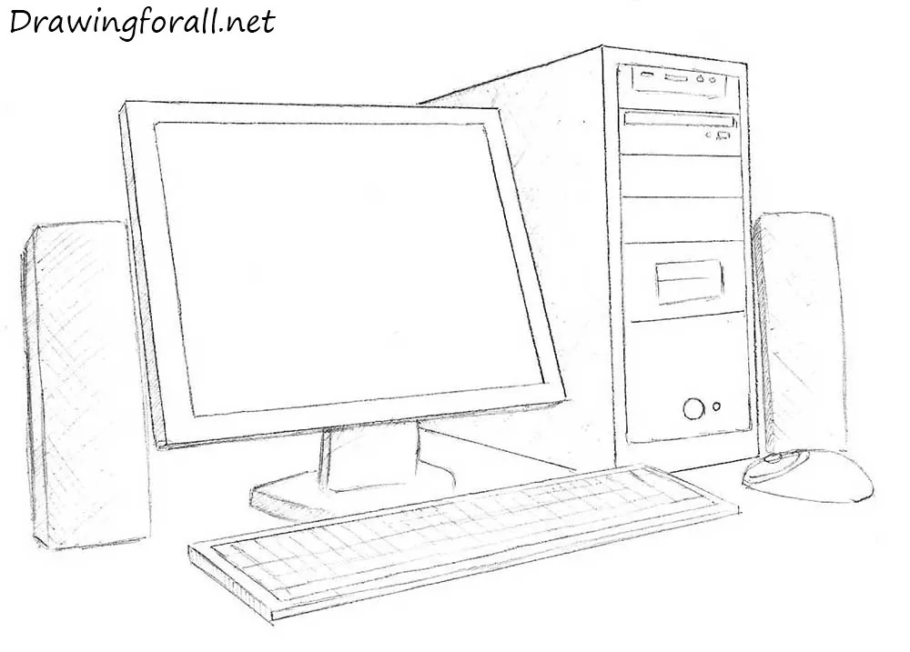Pencil sketch. Computer on a desk in a bright office, Stock Photo, Picture  And Low Budget Royalty Free Image. Pic. ESY-027236314 | agefotostock