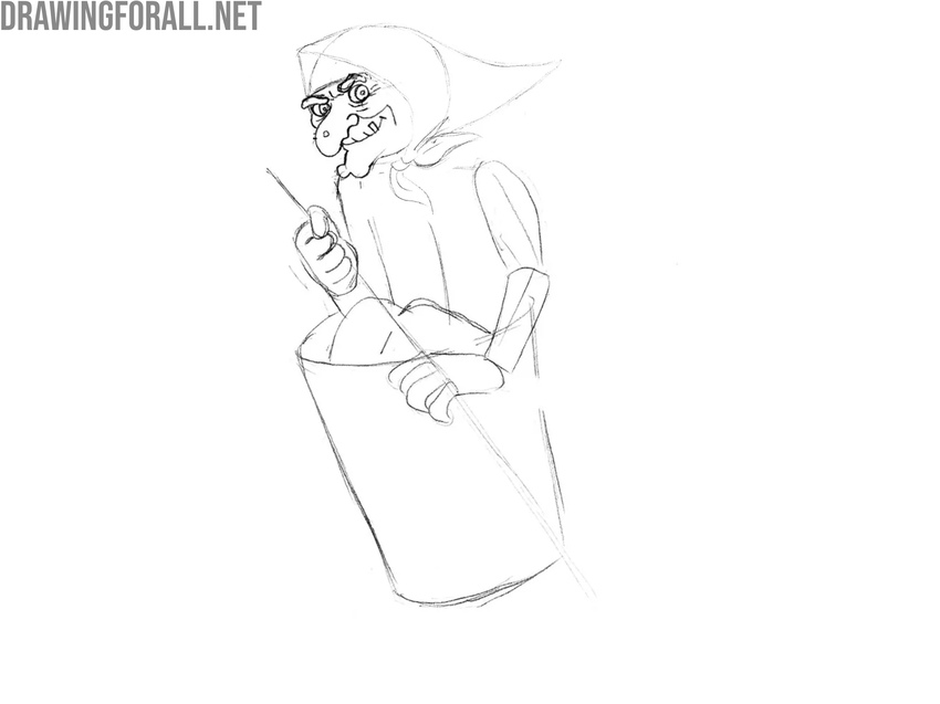 Draw the face of Baba Yaga in detail