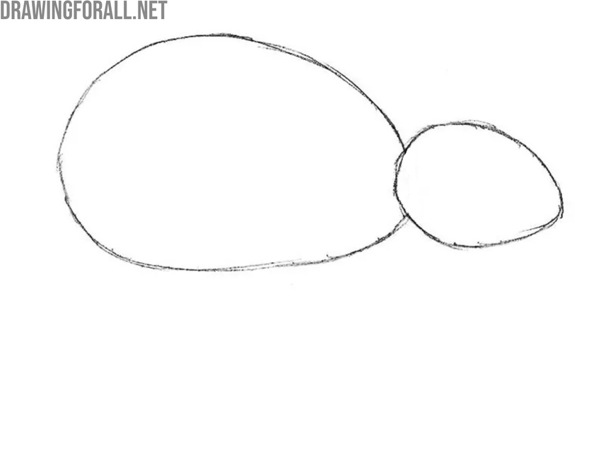 Sketch the larger oval for the mouse’s body