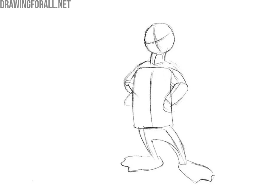 Sketch the duck arms and legs