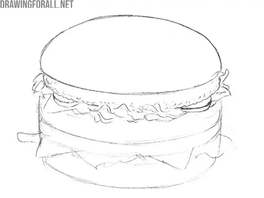 Draw the top of the hamburger in detail