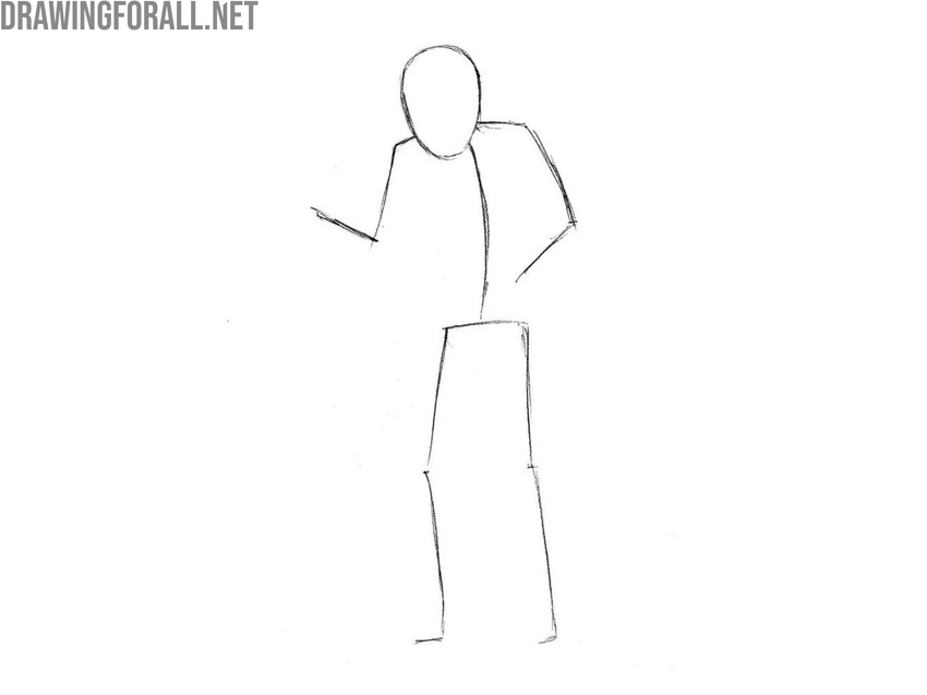 Sketch the stick figure with a bent spine