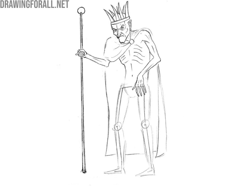 Draw the skinny arms and long cane