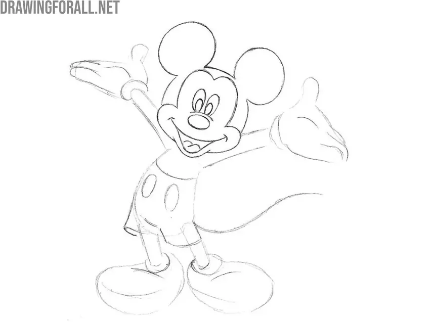 Sketch the shorts and mouse tail