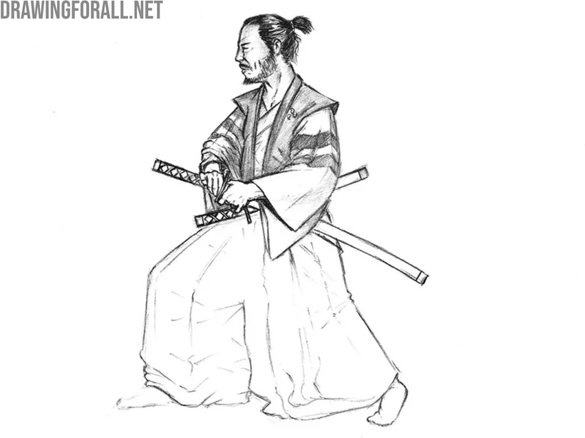 Draw shadows on the vest and kimono