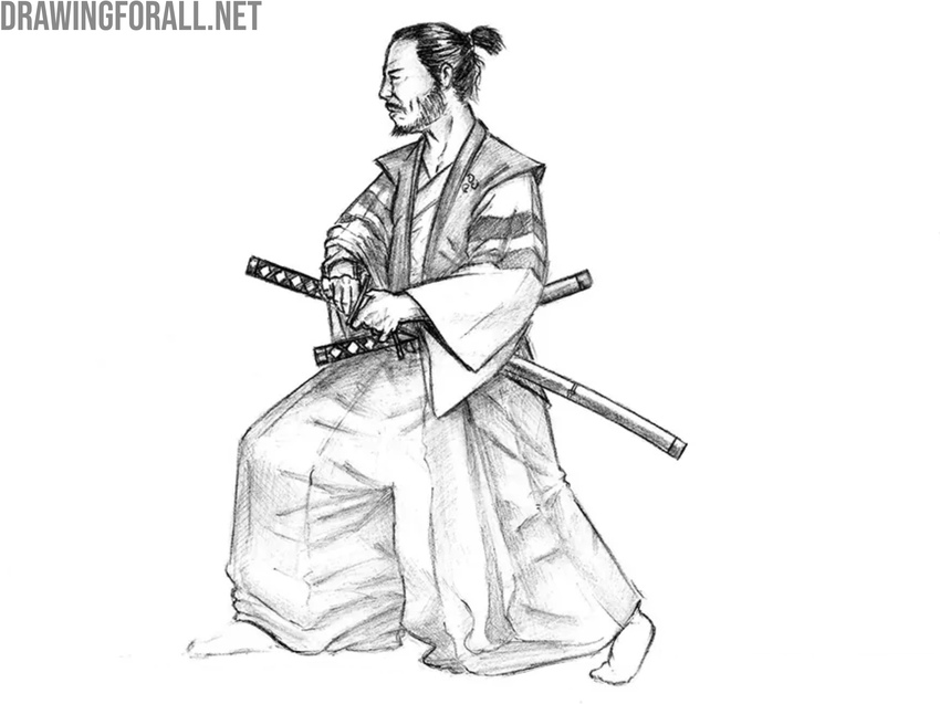 Draw shadows on the samurai hakama
