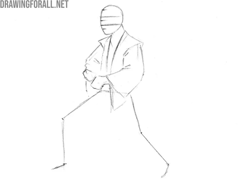 Sketch the kimono and vest shapes