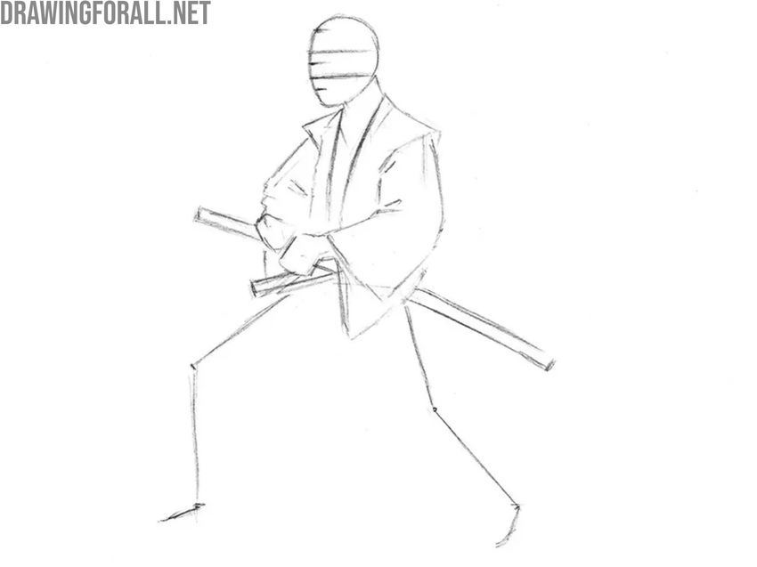 Sketch the katana and wakizashi shapes