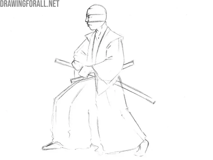 Start drawing the samurai’s face