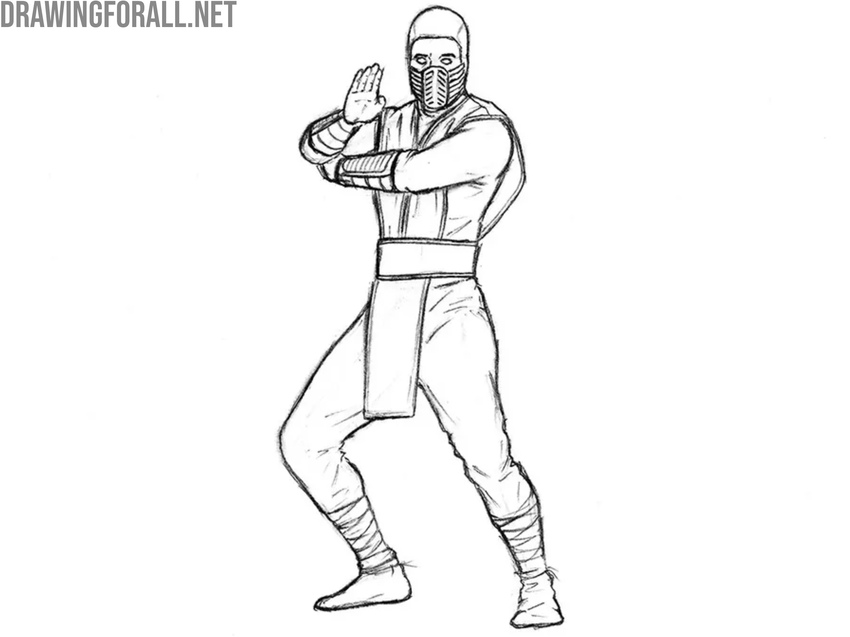 Draw in detail the lower legs of Scorpion