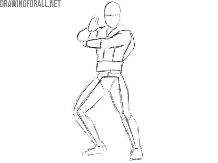 Sketch the facial guidelines and kataginu