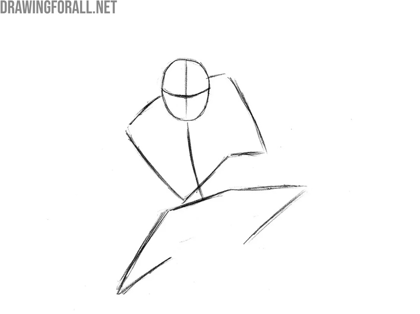 Sketch the basic stick figure of the sumo ninja