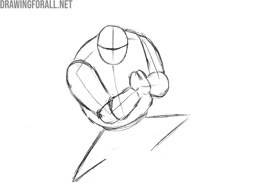 Sketch the large torso and arms