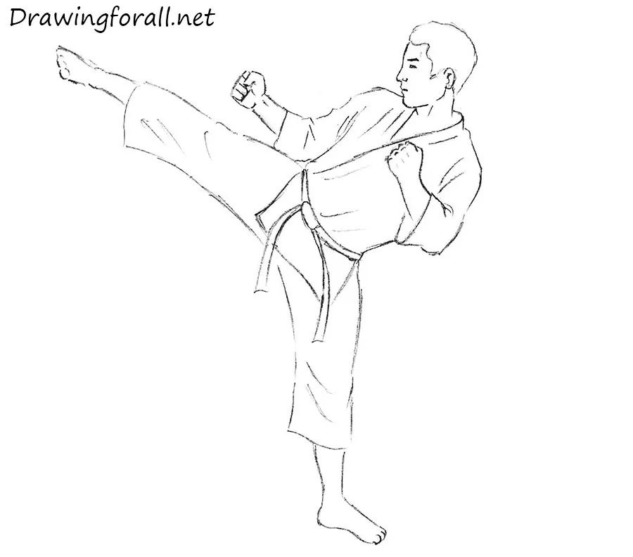 karate fighter pencil drawing