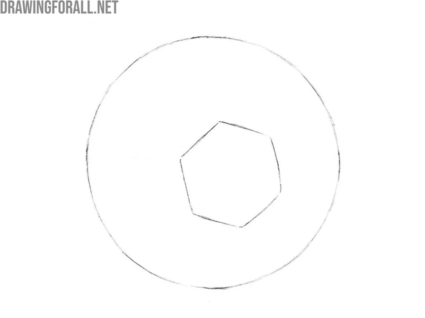 Draw the first pentagon of the ball