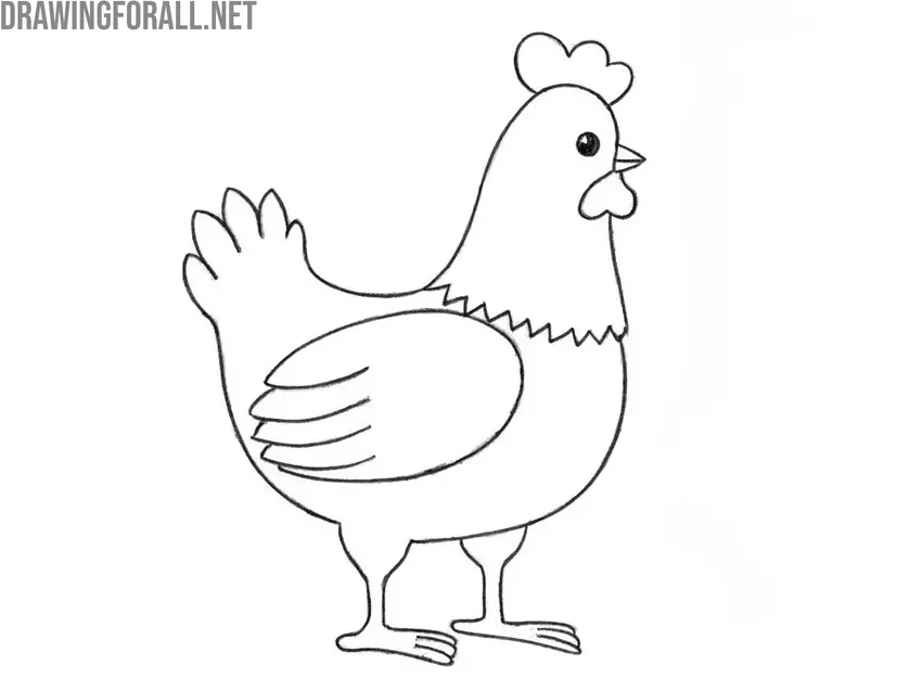 Outline the cartoon chicken final contours