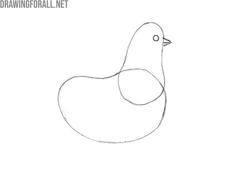 Draw the carton chicken eye and beak