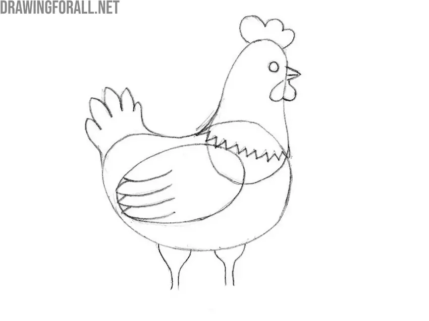 Draw the cartoon chicken upper legs