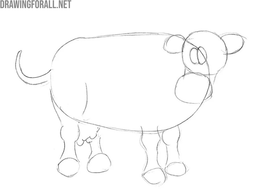Draw the cartoon cow legs and tail