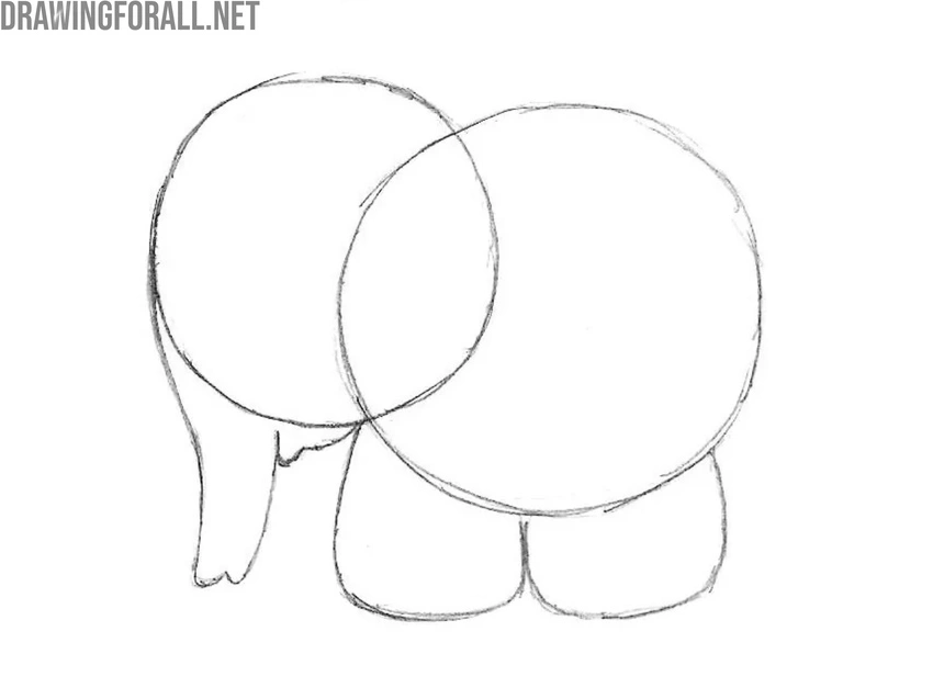 Draw the legs of the cartoon elephant