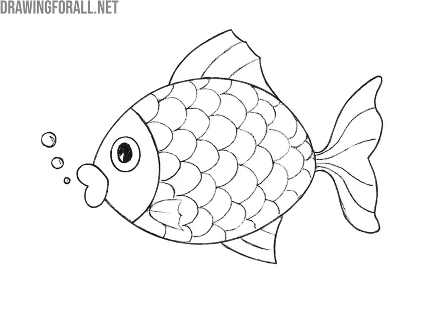 Draw the scales of the cartoon fish