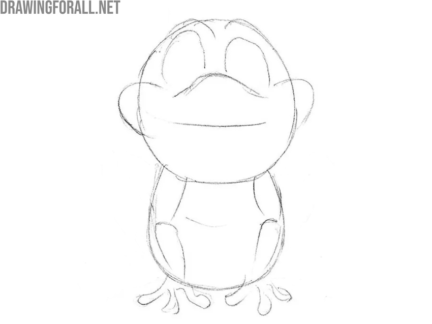 Draw the arms of the cartoon frog