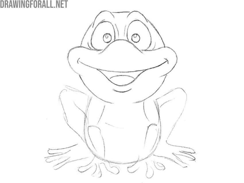 Draw the lower face of the cartoon frog